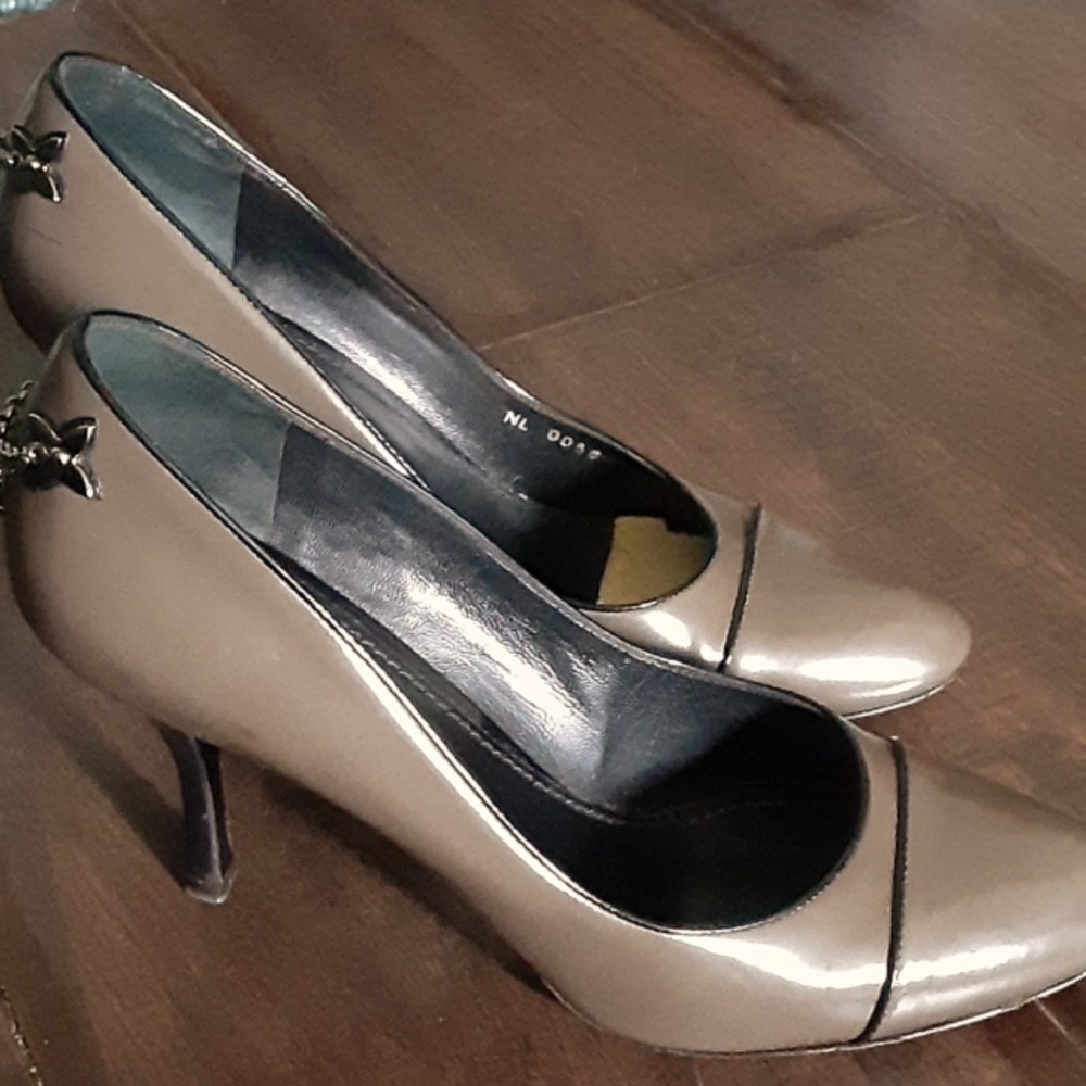 Authentic Grey Louis Vuitton Heels with charm embellishments